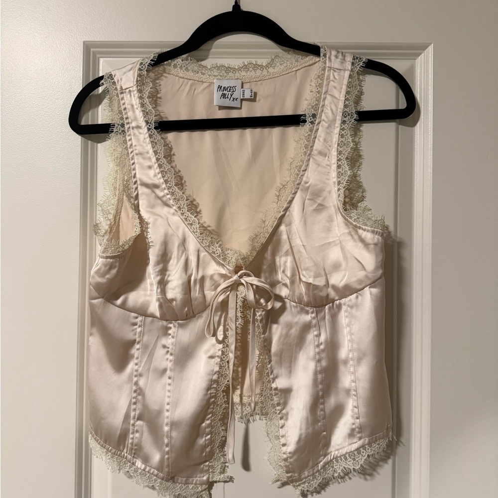 Princess Polly Cream Lace Satin Top